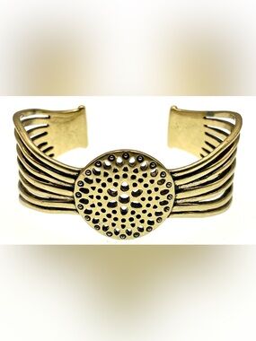 Y2K Lucky Brand Gold Tone Openwork Cuff Bracelet Boho Statement Wide Bracelet